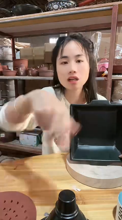 陶瑕疵黑色四方锅不带盖