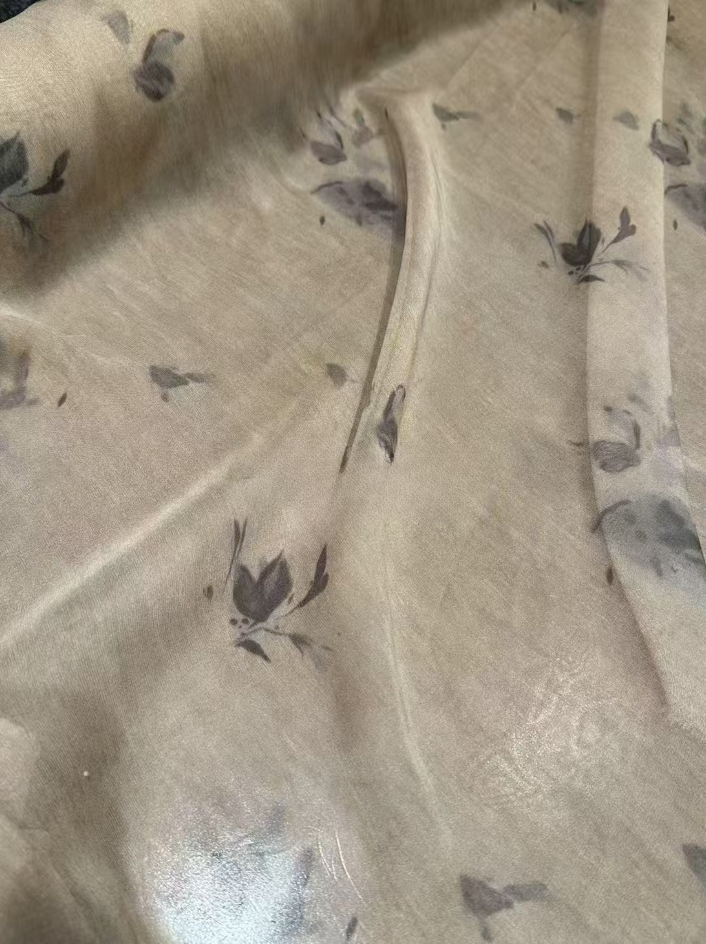 新品咖色水墨染小花-乔其纱（面料特殊 概不退换）直播间拍