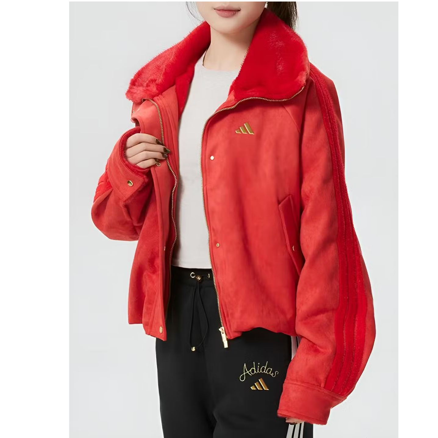 adidas/阿迪达斯新年加绒针织马年保暖运动服休闲夹克KH2661