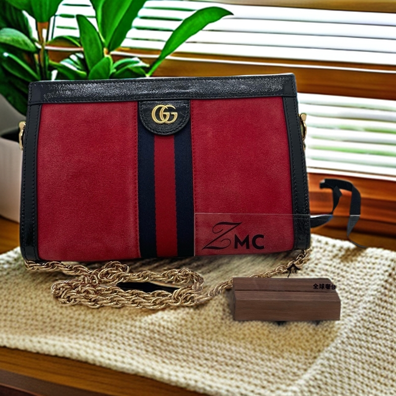 95新 GUCCI/古驰 红色麂皮夹子包中号005257