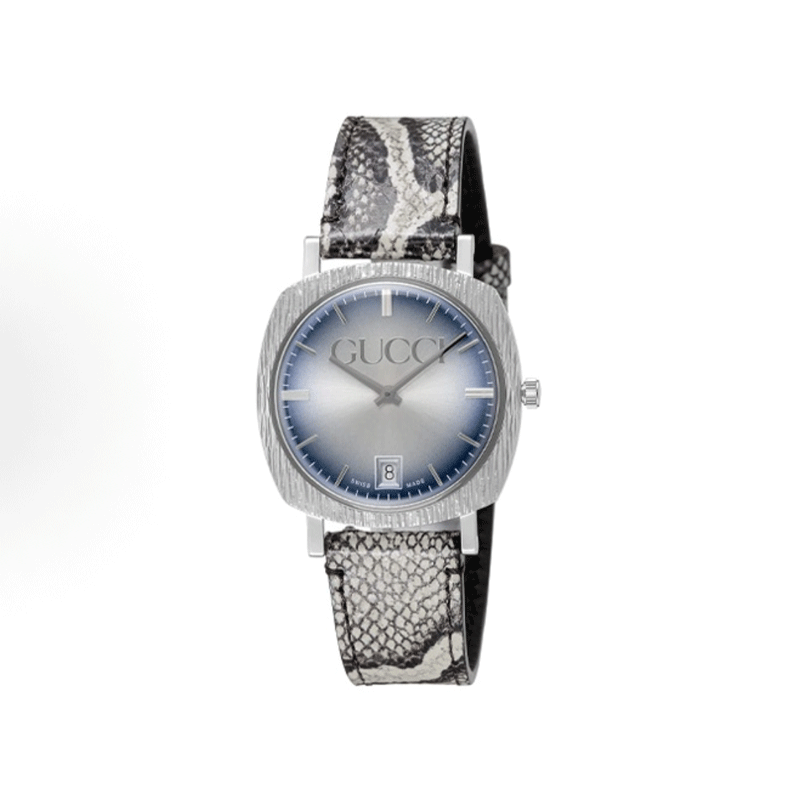 【全球购】古驰蓝色盘蛇纹印花表带35MM石英腕表YA152401