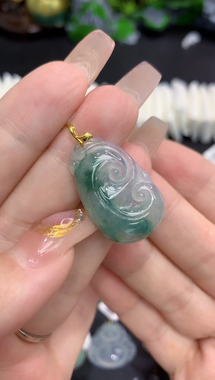 翡翠18K金镶嵌吊坠(不含链)1111
