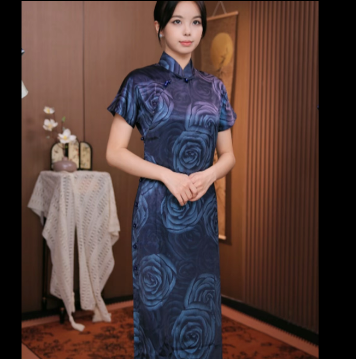 5737民国优雅中长款复古显瘦中式重工旗袍大码