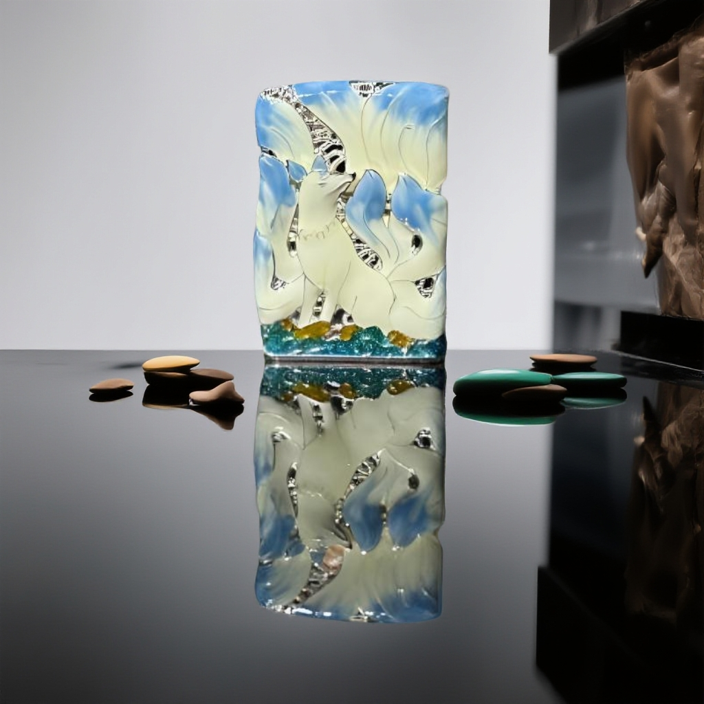 九尾狐造型蓝色夜光打火机原装国潮防风