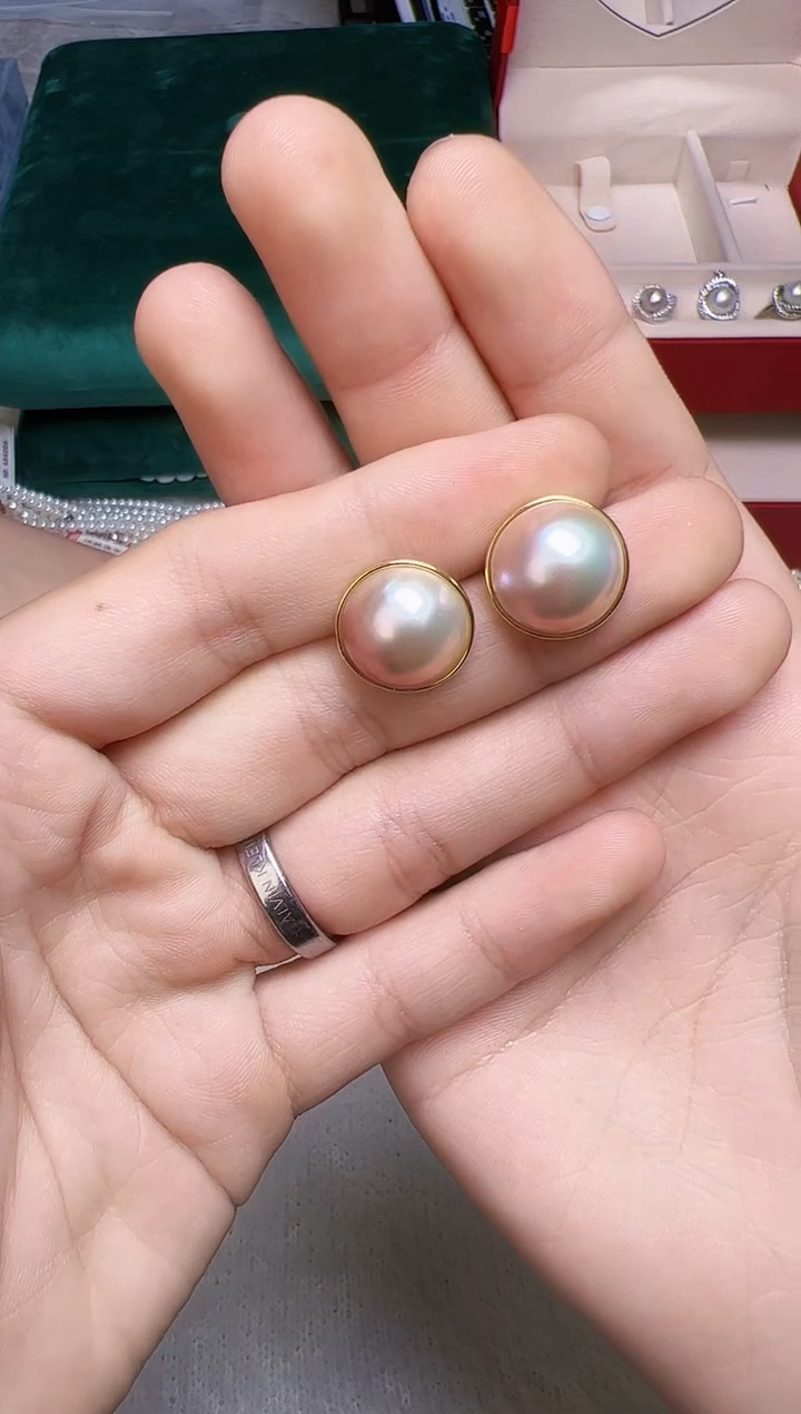 【闪购商品】拼合珍珠（马贝珠）耳饰银S925镶嵌0035