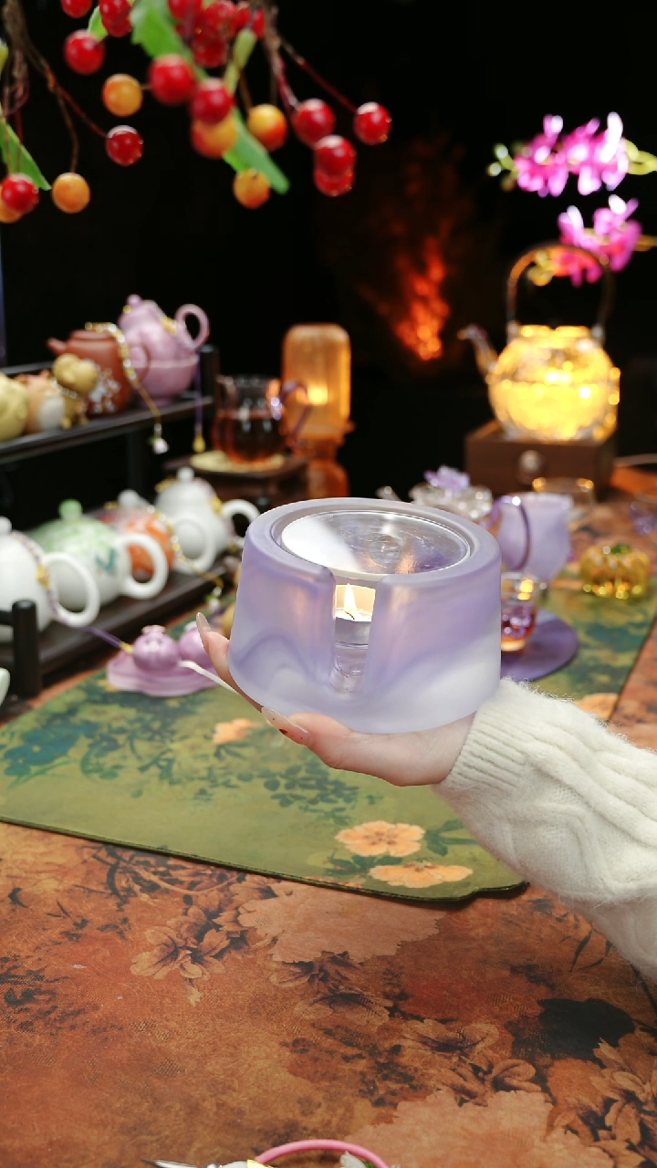 【闪购商品】紫色水晶琉璃蜡烛温茶台