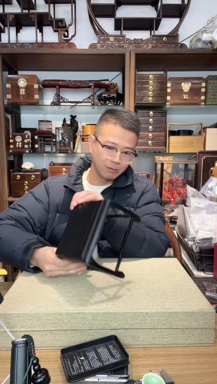 乌木类书架719紫光檀明式花架小号15*13 瑕疵