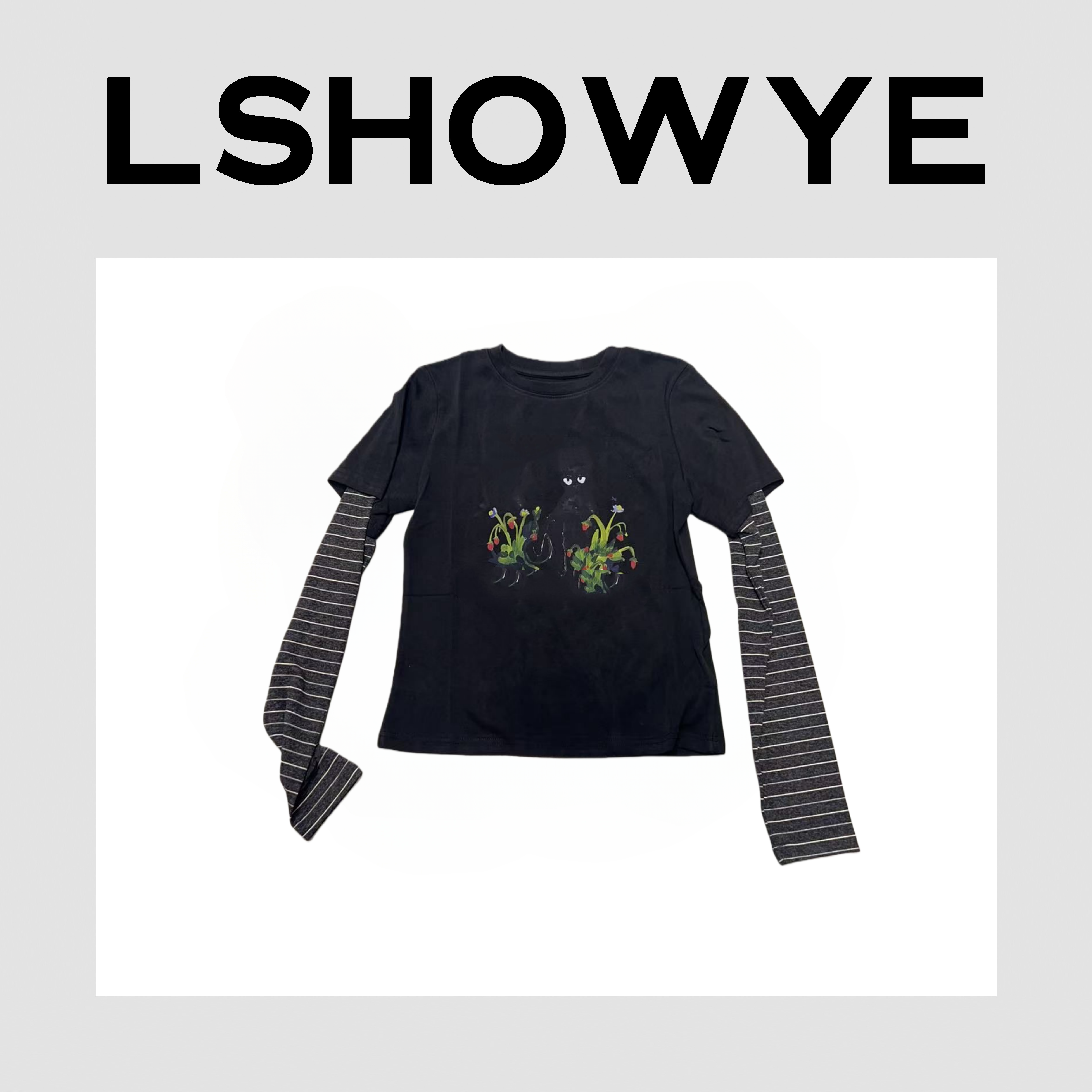 LSHOWYE｜假两件小猫印花小T恤AH2695N