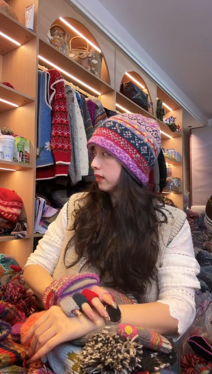 纯棉百羊毛紫色系冷帽