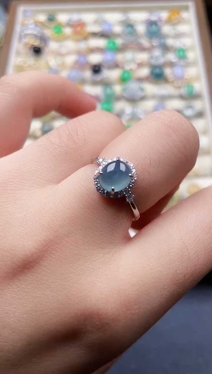 银S925镶嵌戒指翡翠1