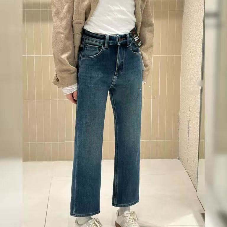 SU【350】代D 愫卿  牛仔裤女2025冬加绒加厚高腰九分法棍裤
