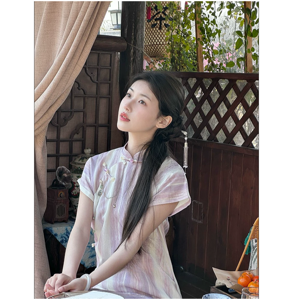 【戏荷】古法全开襟气质休闲长款女旗袍古典复古文艺风侧八扣旗袍