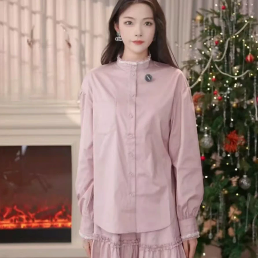 【商场正品】2026春季新款千金风气质时尚温柔立领单排扣衬衫530115