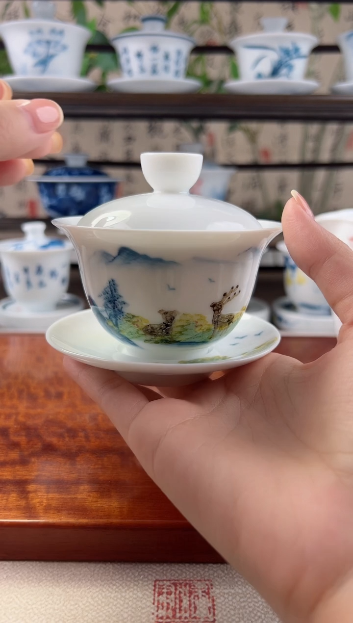 全品小鹿150ml三才盖碗