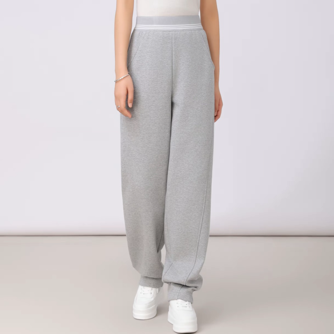 GIRDEAR/哥弟秋冬气质加绒高腰宽松时尚休闲百搭加绒卫裤1100490