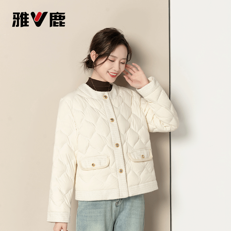 雅鹿新款爆款小香风冬季轻薄款羽绒服女90白鸭绒时尚羽绒高级外套