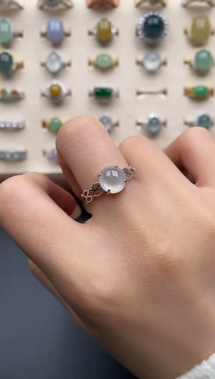 银S925镶嵌戒指翡翠一物一证一礼盒