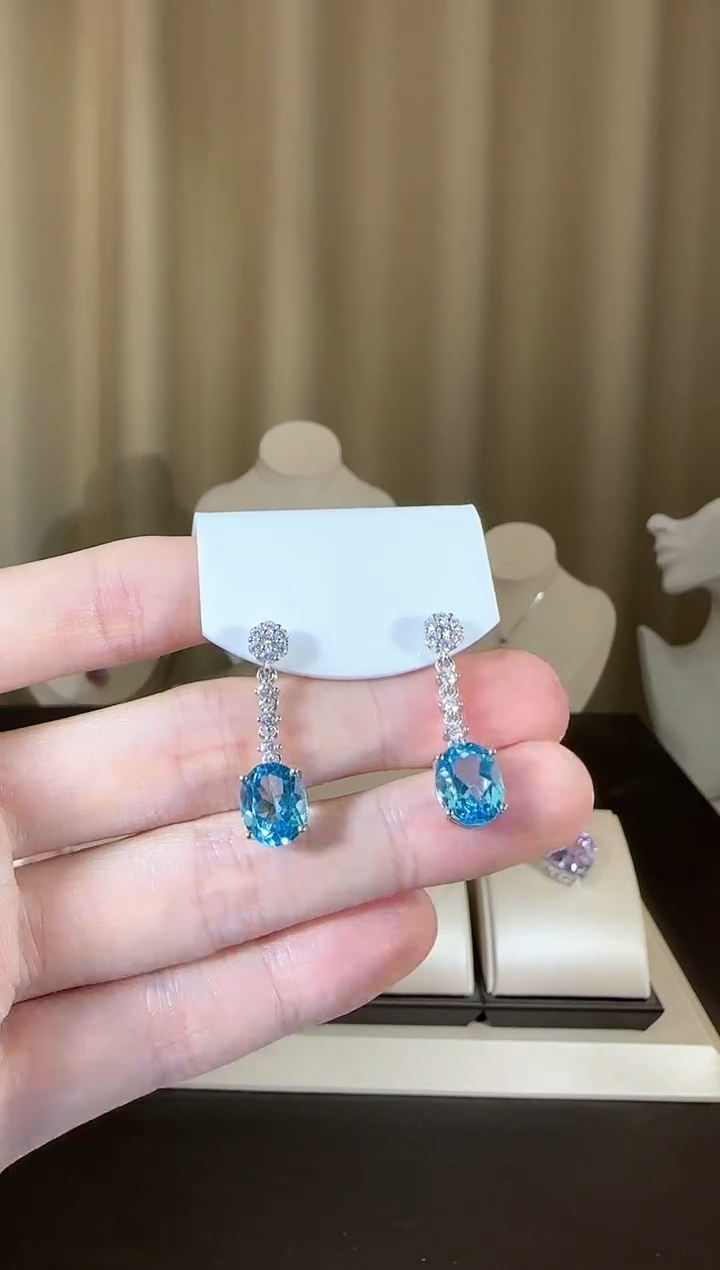 【闪购商品】托帕石耳饰银S925镶嵌10*8mm