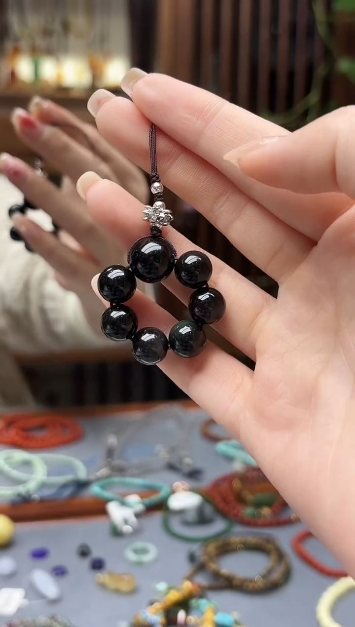 未镶嵌黑曜岩车挂彩曜石手机挂DN