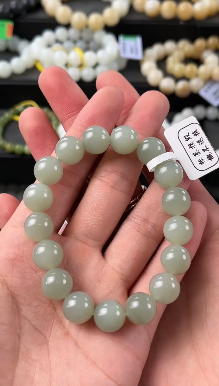 【闪购商品】和田玉手串未镶嵌且末青白手串卡12微色差