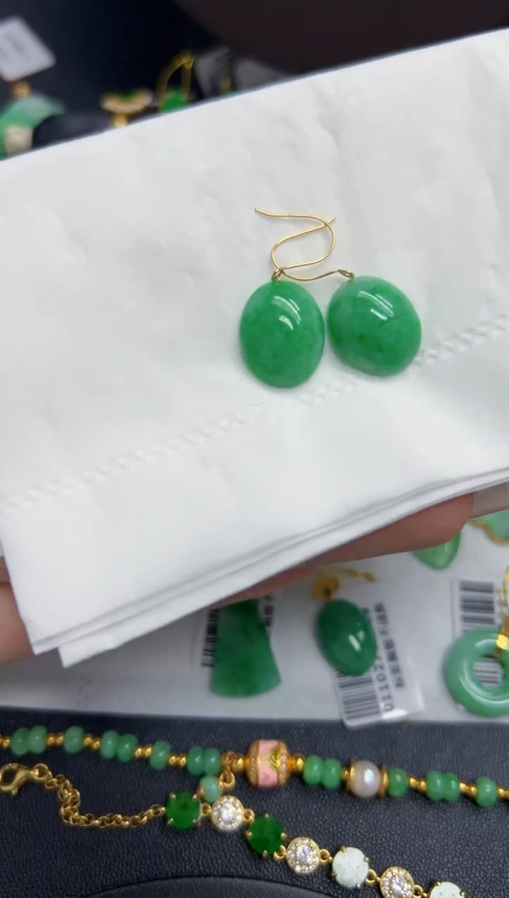 【闪购商品】翡翠耳饰18K金镶嵌Y缅料A货/支持复检/一件