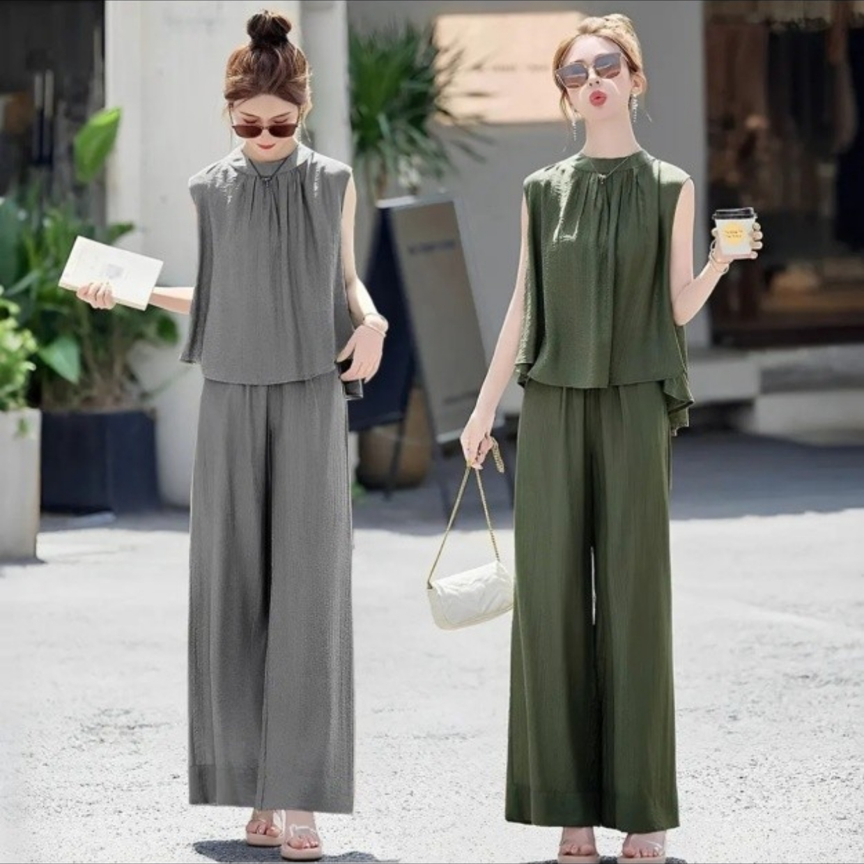 高级感阔腿裤无袖上衣套装女夏季新款时尚气质显瘦休闲两件套