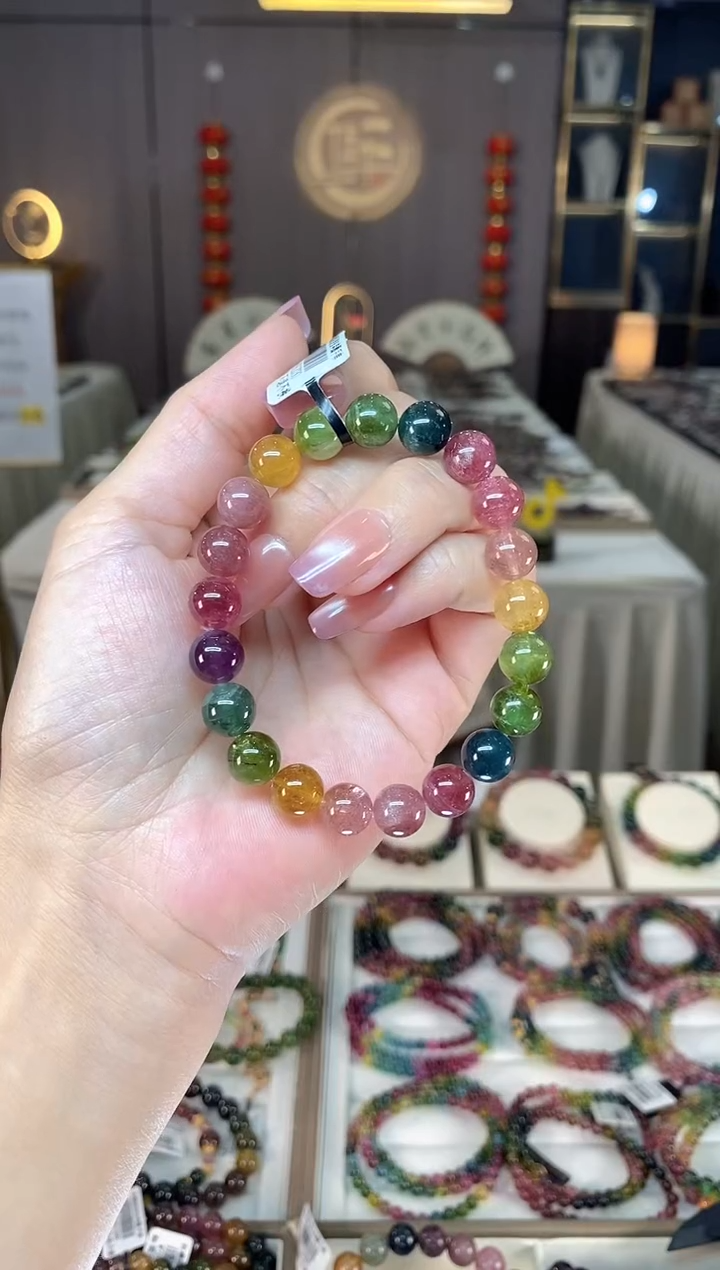 未镶嵌冰透体老矿碧玺色标单圈手串9mm+碧玺hon多样性发一条