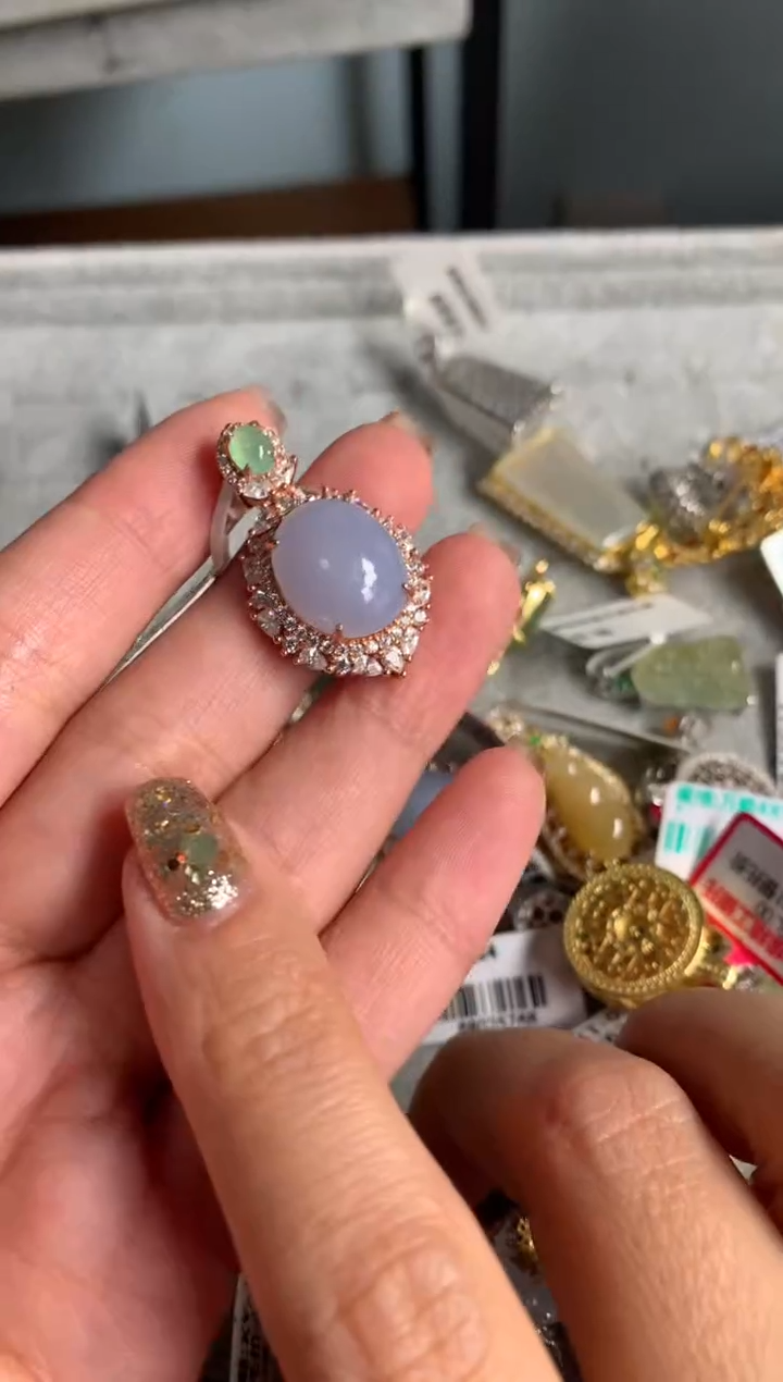 银S925镶嵌戒指翡翠吊坠