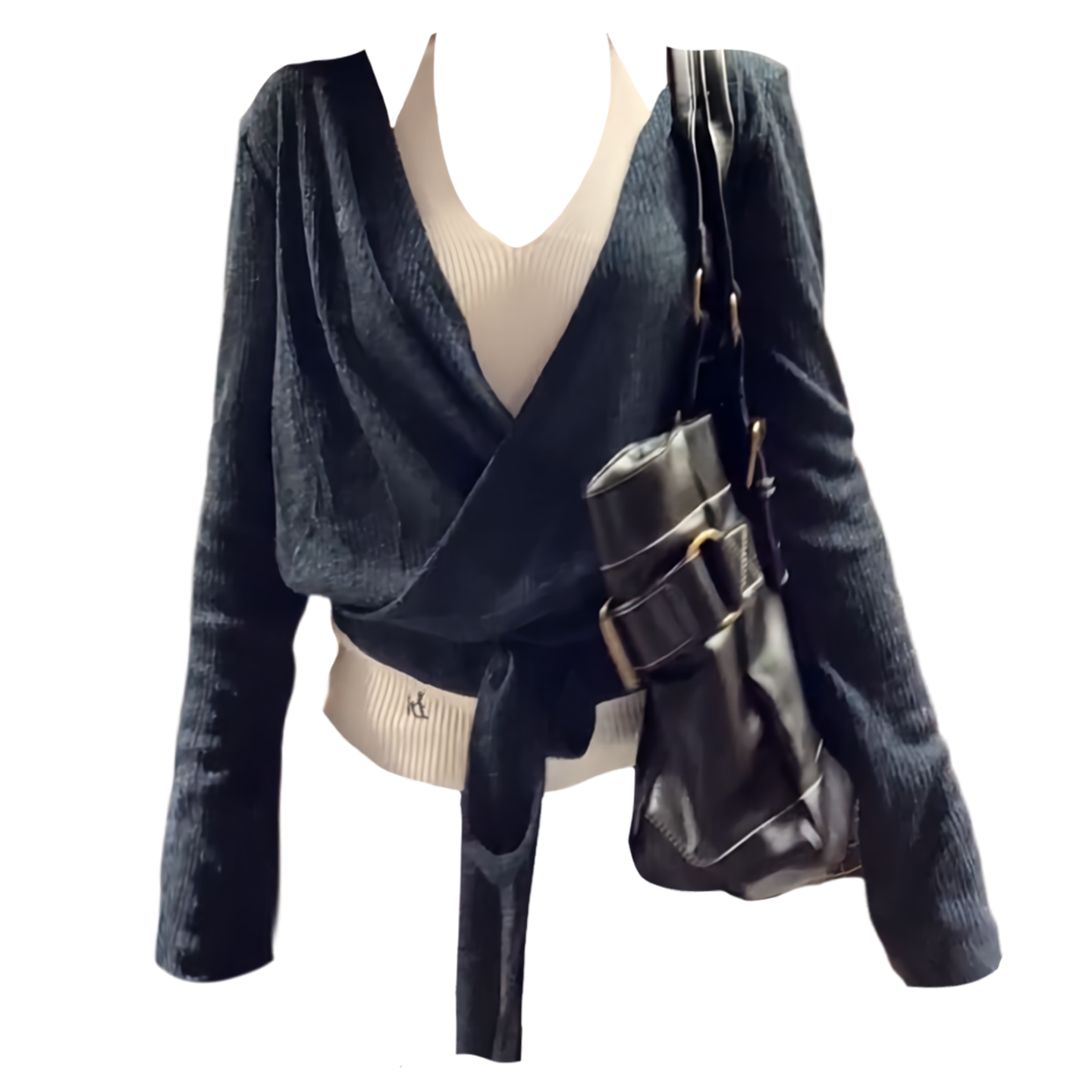 大码胖MM法式气质V领绑带针织衫女秋季新款显瘦收腰修身叠穿套装