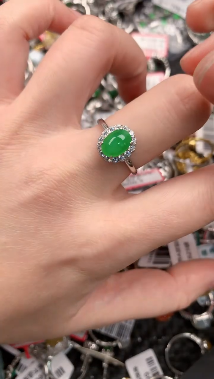 银S925镶嵌戒指翡翠66---4