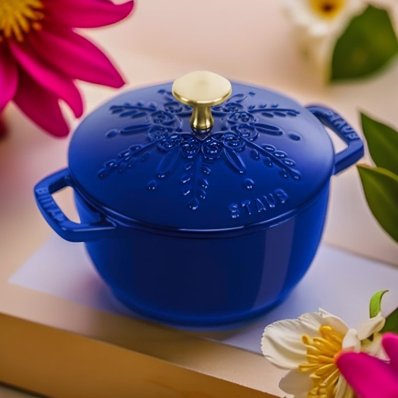 【A等品微瑕】staub/珐宝 珐琅铸铁雪花图案多用锅16cm 深蓝 