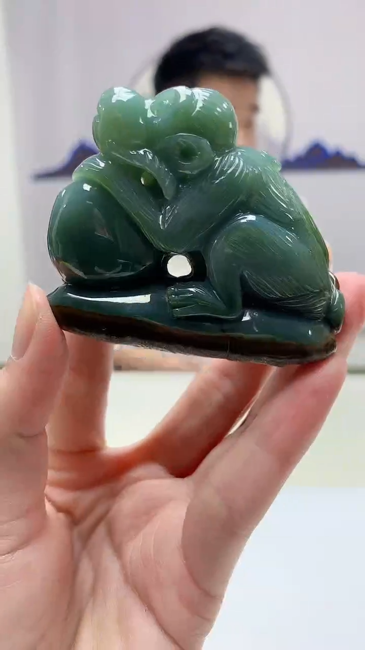 【闪购商品】定制翡翠未镶嵌5028zm-毛货挂件130灵猴献瑞