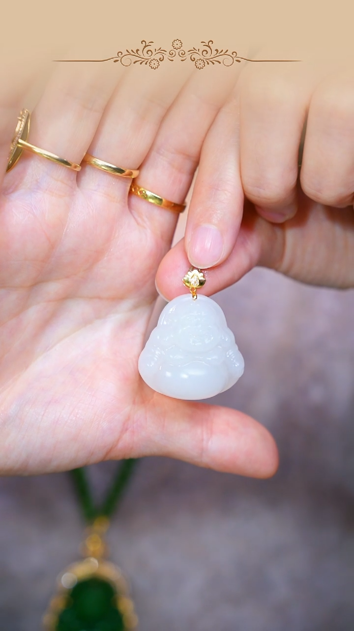 【闪购商品】和田玉吊坠18K金镶嵌30mm佛公