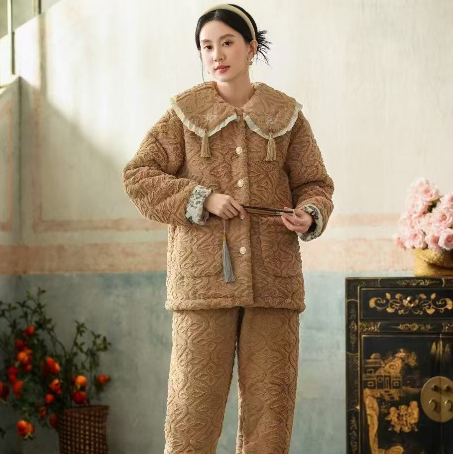 冬季7731高档女士夹棉睡衣时尚加厚适家居服套装加绒保暖