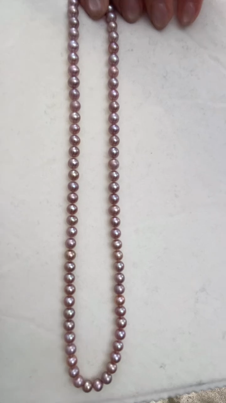 颈饰银S925镶嵌淡水珍珠5-6mm天然淡水紫珠项链