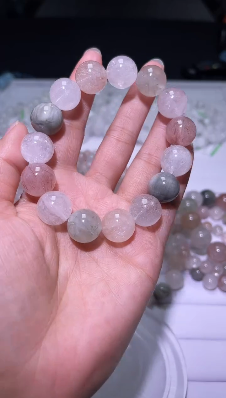 未镶嵌手链水晶X128-14mm透体彩兔毛单圈-多样性发其一