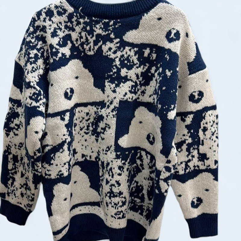 女熊毛针织衫秋季微胖印花针织衫冬季宽松上衣秋冬w062