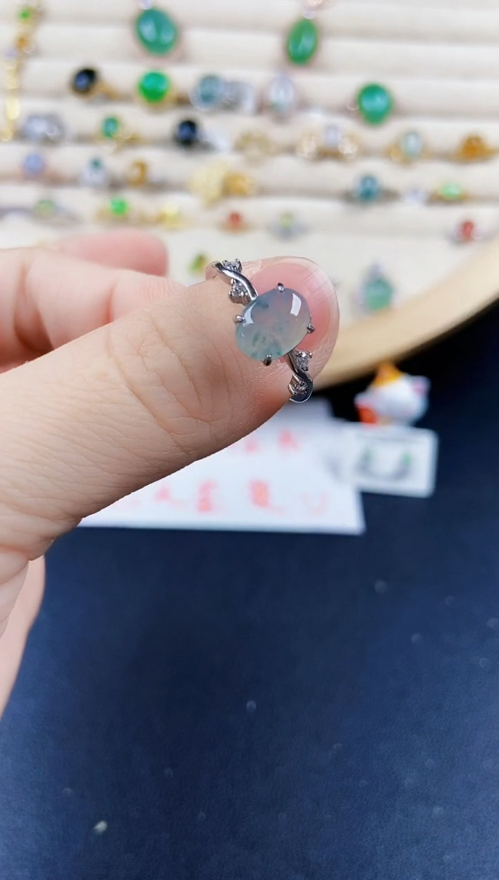 翡翠戒指银S925镶嵌456879