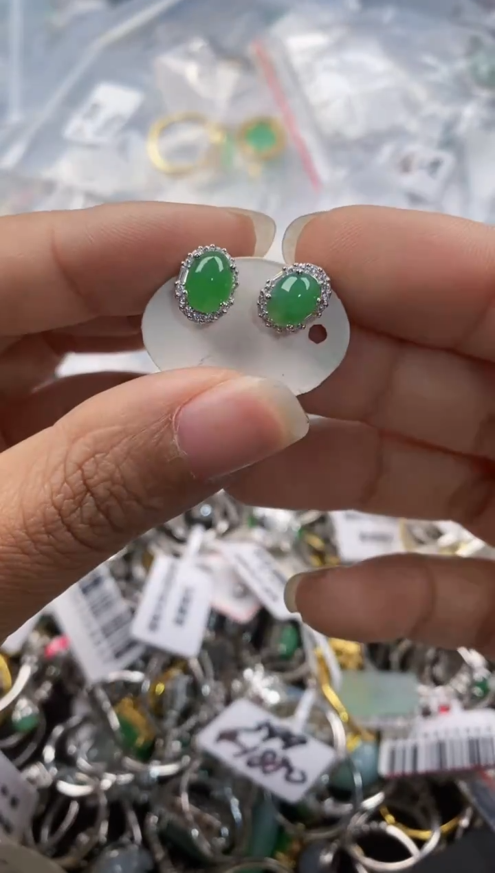 银S925镶嵌戒指翡翠444---1