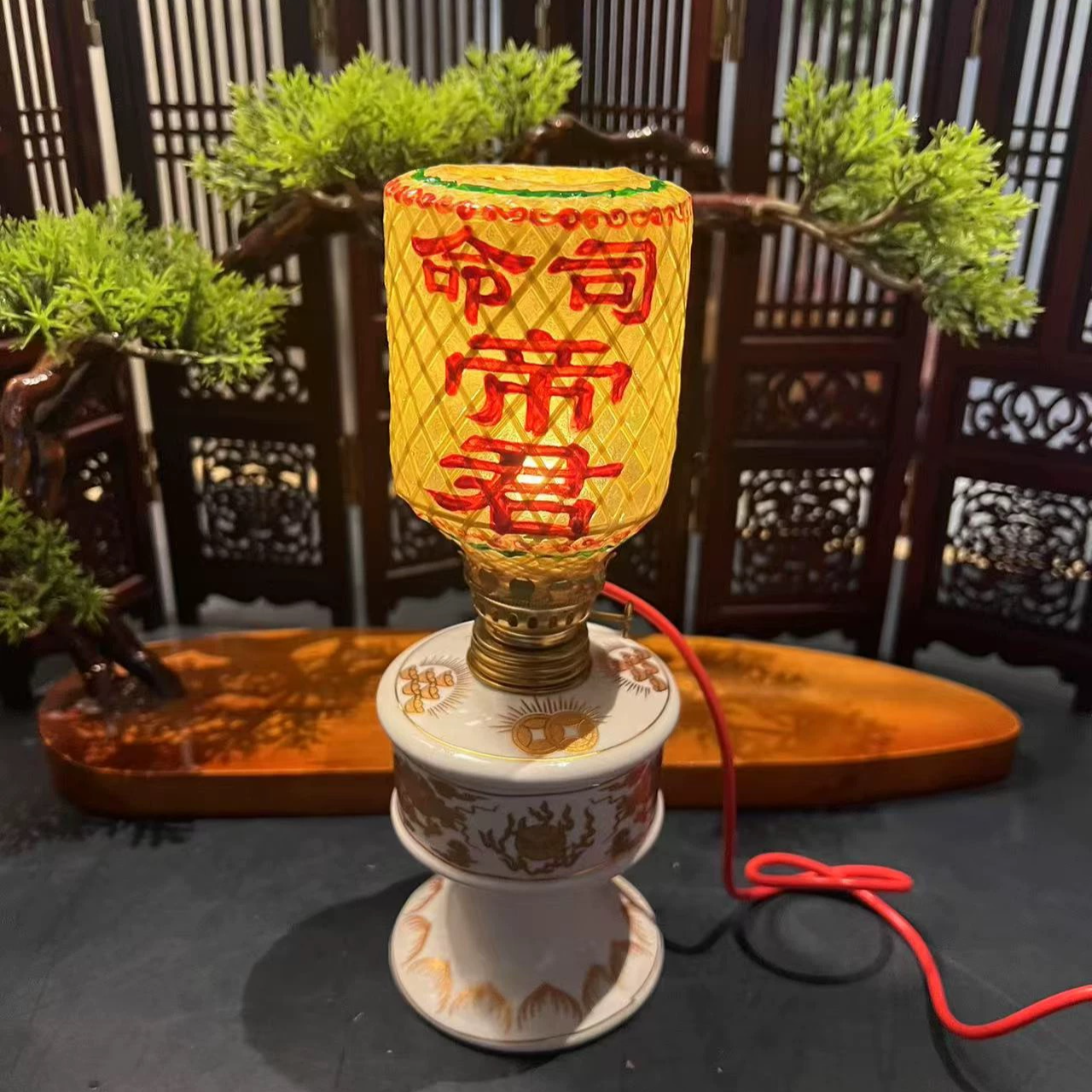 潮汕传统竹编小灯笼老式酥油灯司命帝君招财老爷创意摆件