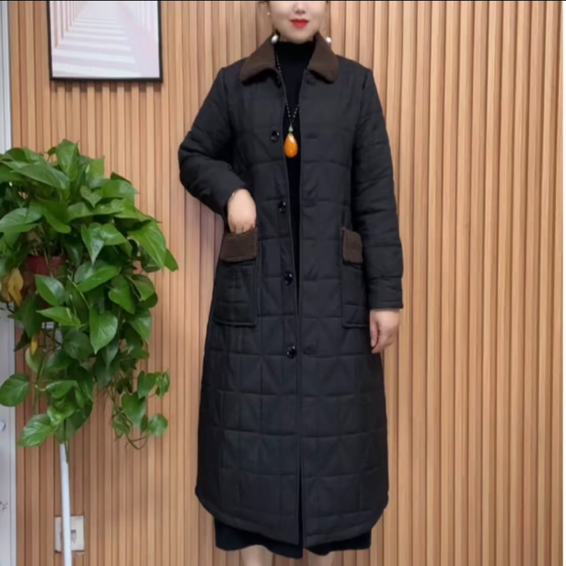 2025冬季新款气质时尚减龄保暖夹棉外套中长款加厚夹棉棉服棉衣