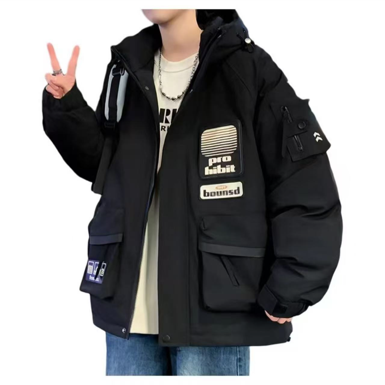 WB-9919黑色【机车战甲】冬季新款撞色晕染透气加厚外套