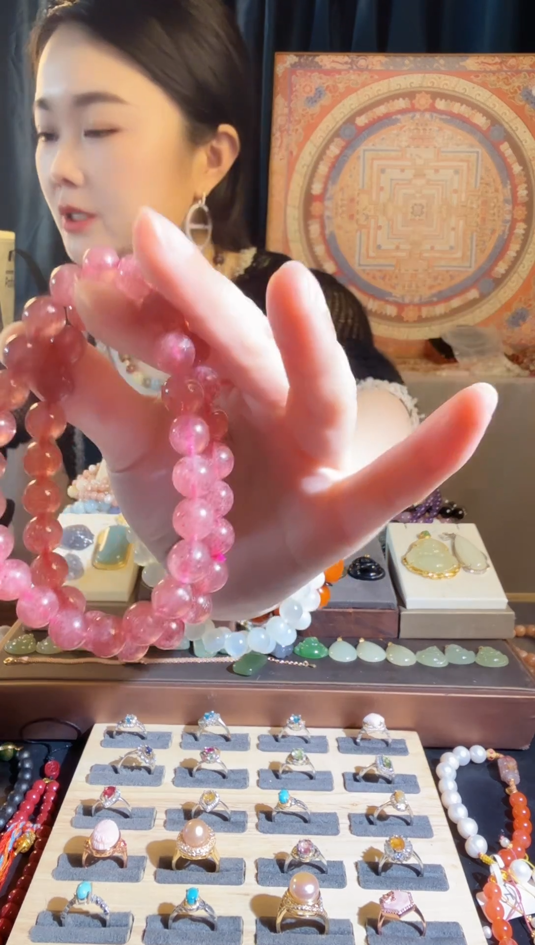 烟晶手链银S925镶嵌草莓晶