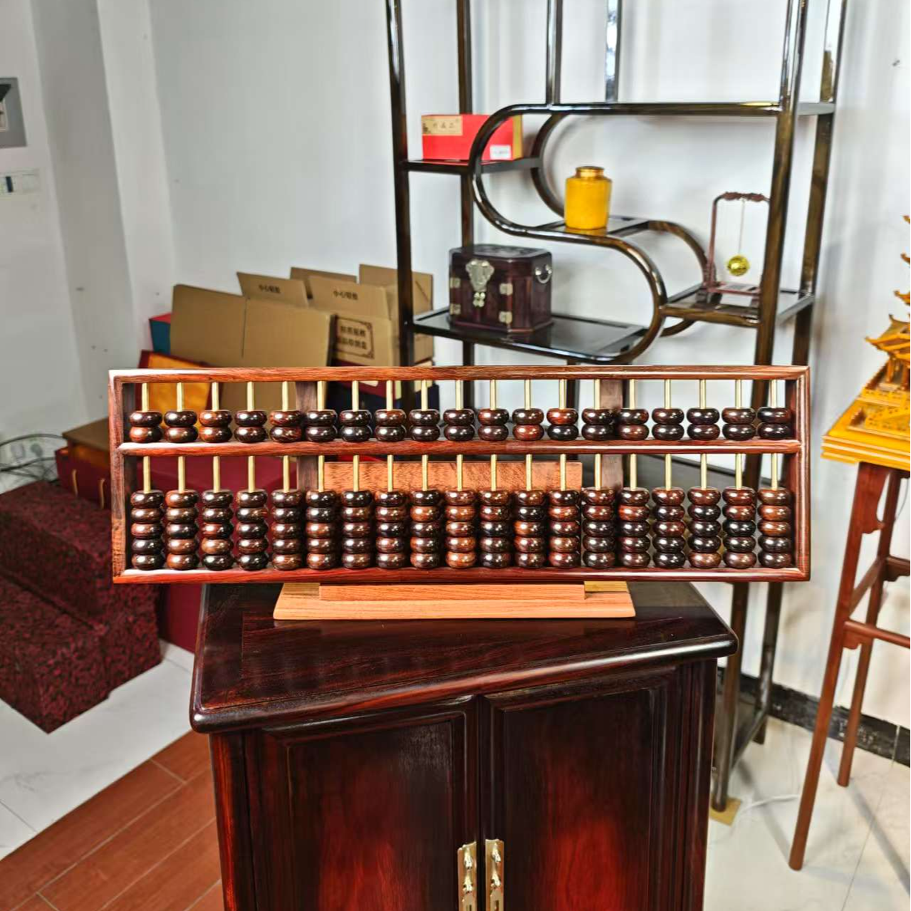 三匠红木 大红酸枝19规算盘 54*16.5*2.5cm sj072