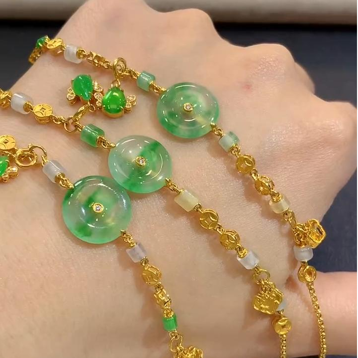 玥集珠宝 18K金翡翠 平安扣手链 多样性发货一件 ZSH