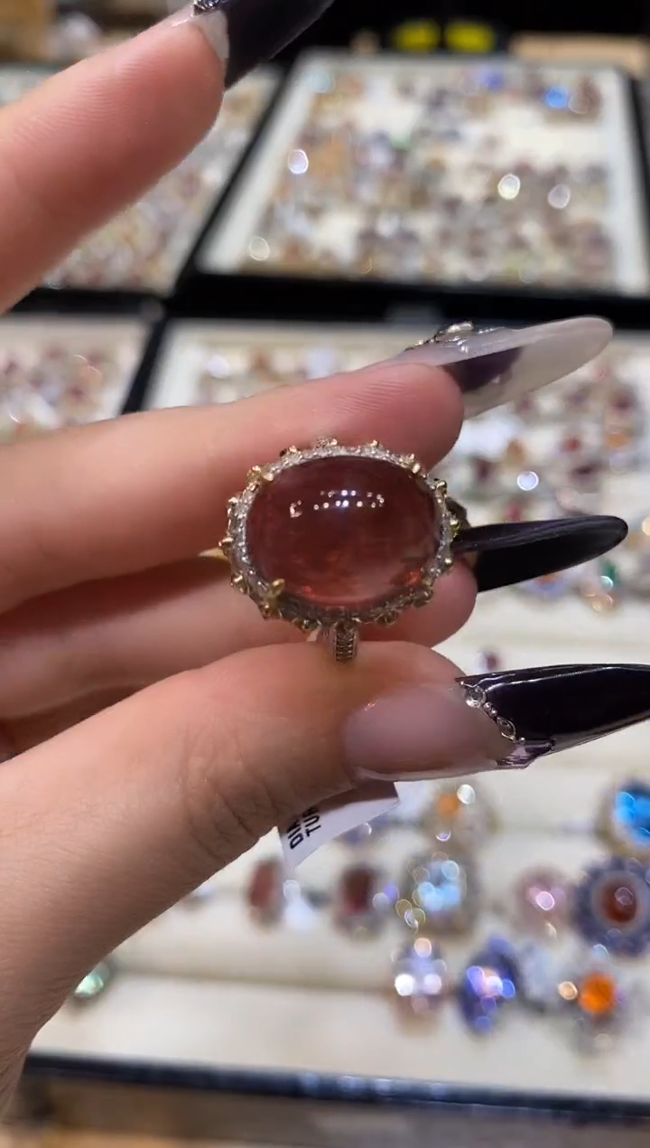 银S925镶嵌戒指定制碧玺楚楚珠宝中古甄选不退换