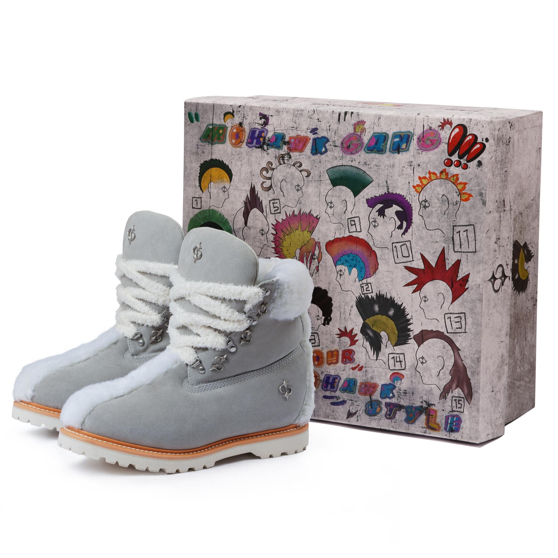 LE LOSANGE牛皮莫西干雾霾蓝白搭厚底时尚工装靴白搭真皮踢不烂靴