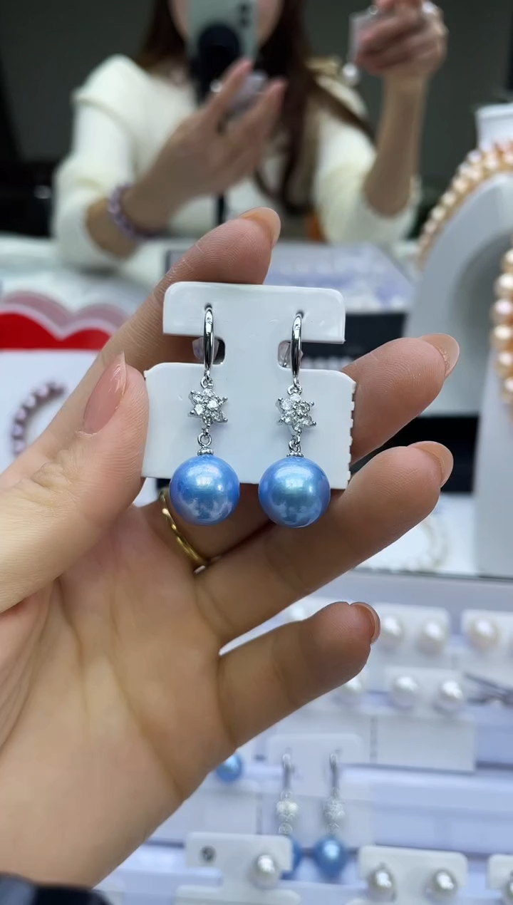 未镶嵌耳坠淡水珍珠蓝雪耳坠