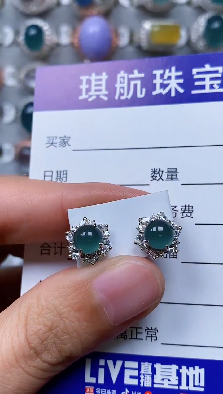 【闪购商品】翡翠耳饰银S925镶嵌0672