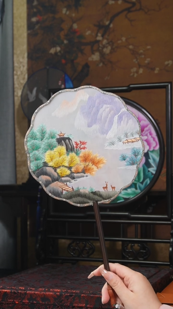 刺绣团扇 绣花双面非遗